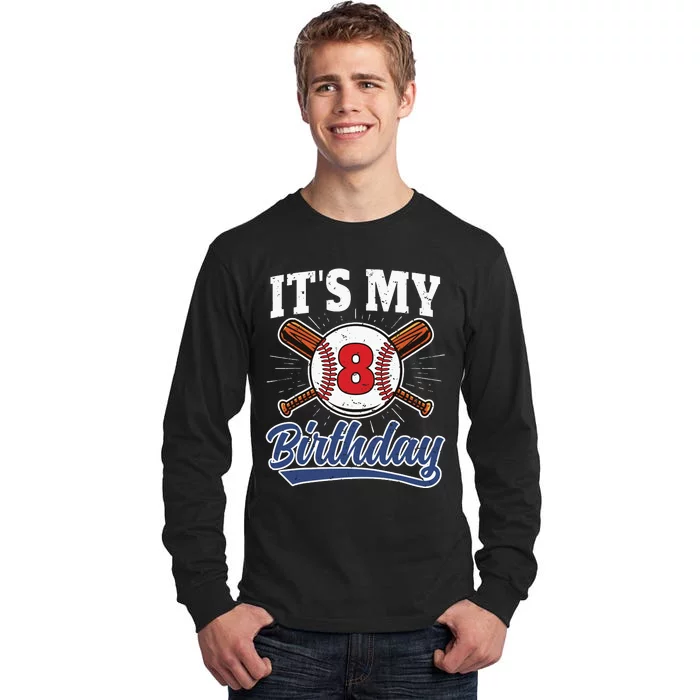 8 Years Old Baseball Player 8th Birthday Party Tall Long Sleeve T-Shirt