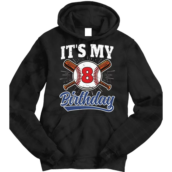 8 Years Old Baseball Player 8th Birthday Party Tie Dye Hoodie