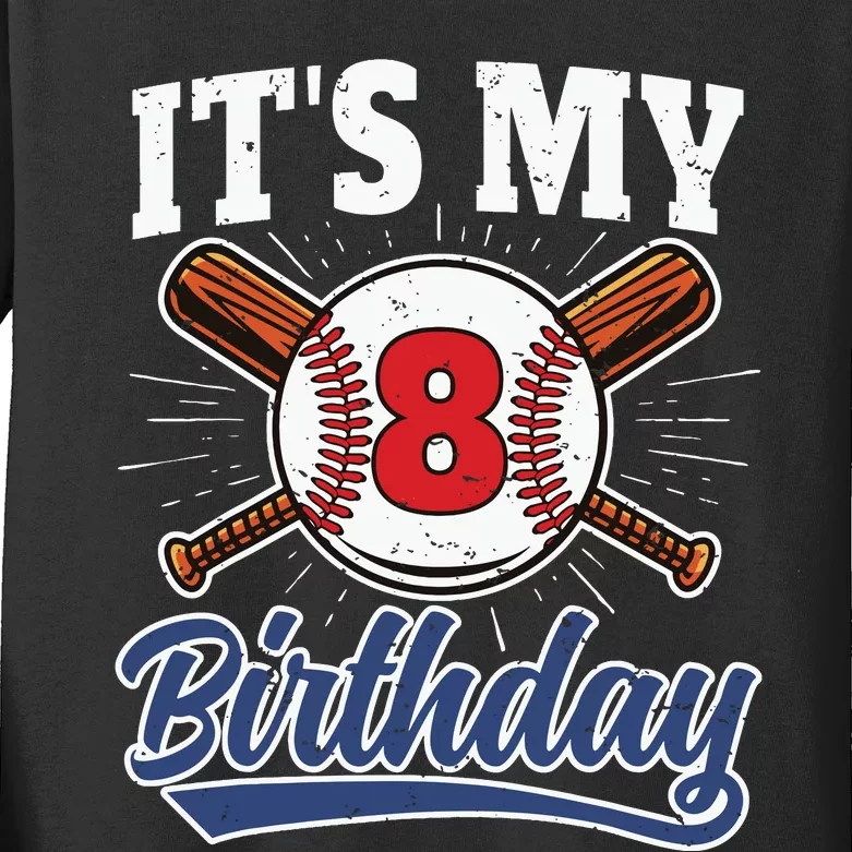 8 Years Old Baseball Player 8th Birthday Party Kids Long Sleeve Shirt