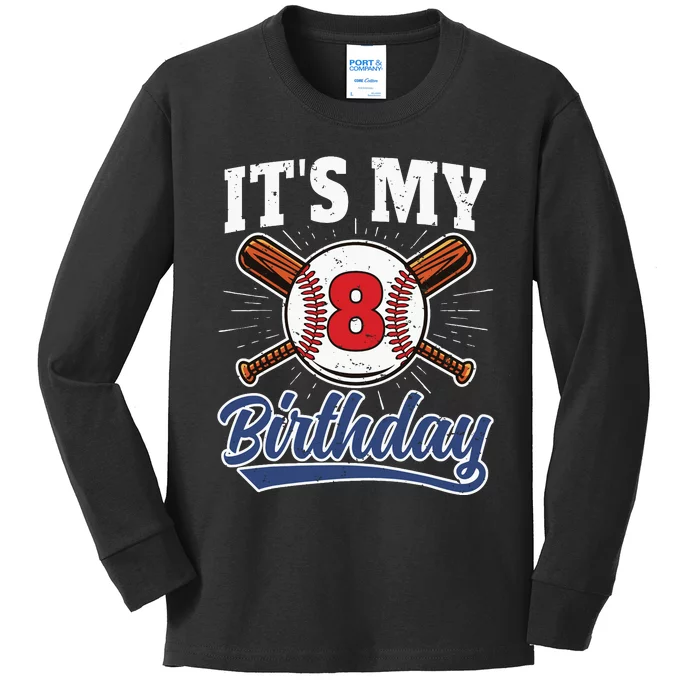 8 Years Old Baseball Player 8th Birthday Party Kids Long Sleeve Shirt