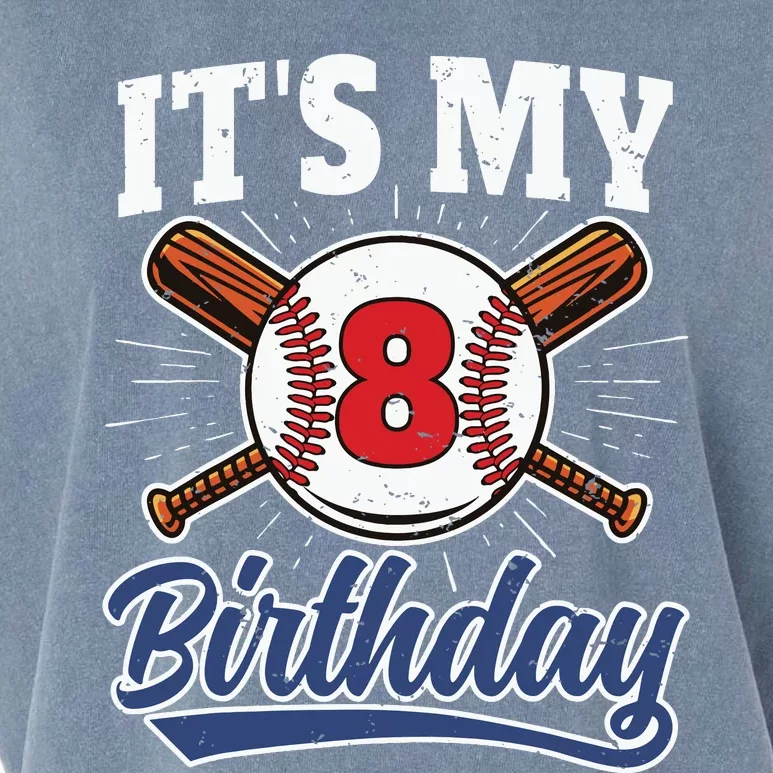 8 Years Old Baseball Player 8th Birthday Party Garment-Dyed Women's Muscle Tee