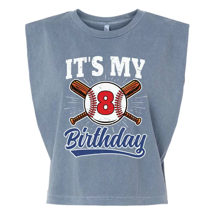 8 Years Old Baseball Player 8th Birthday Party Garment-Dyed Women's Muscle Tee