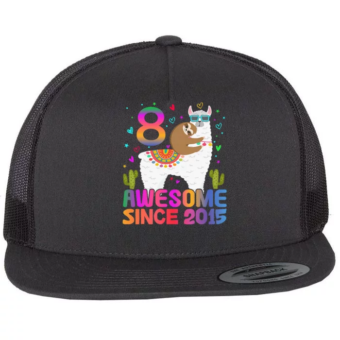 8 Year Old Awesome Since 2015 8th Birthday Teens Girls Flat Bill Trucker Hat