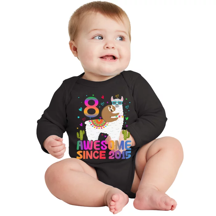 8 Year Old Awesome Since 2015 8th Birthday Teens Girls Baby Long Sleeve Bodysuit