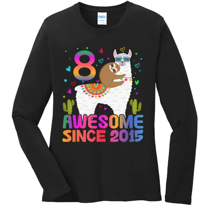 8 Year Old Awesome Since 2015 8th Birthday Teens Girls Ladies Long Sleeve Shirt