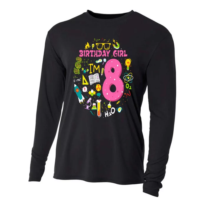 8 Year Old Girl Scientist 8th Birthday Science Cooling Performance Long Sleeve Crew