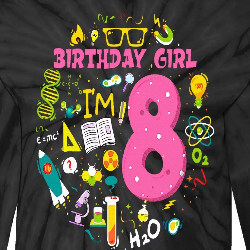 8 Year Old Girl Scientist 8th Birthday Science Tie-Dye Long Sleeve Shirt