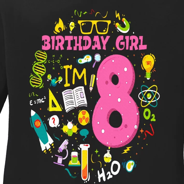 8 Year Old Girl Scientist 8th Birthday Science Ladies Long Sleeve Shirt