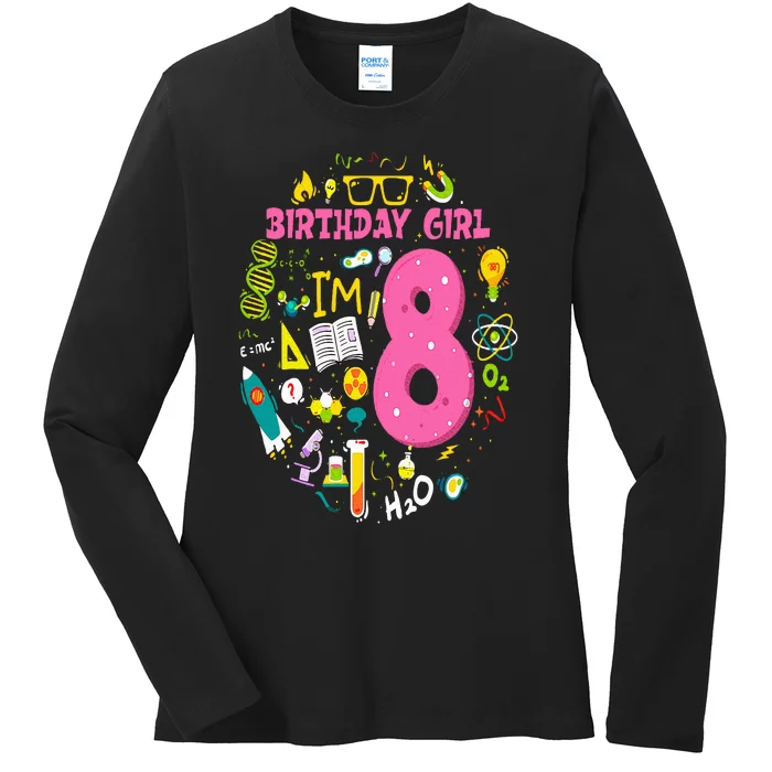 8 Year Old Girl Scientist 8th Birthday Science Ladies Long Sleeve Shirt