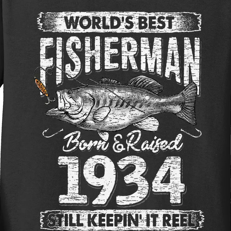 87 Years Old Fisherman Born In 1934 Fisherman 87th Birthday Kids Long Sleeve Shirt