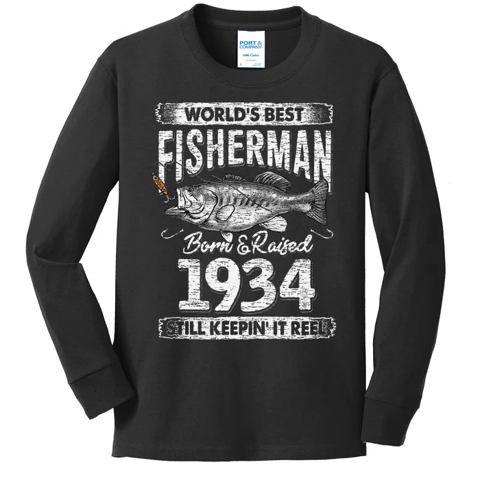 87 Years Old Fisherman Born In 1934 Fisherman 87th Birthday Kids Long Sleeve Shirt