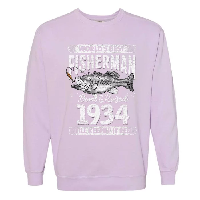 87 Years Old Fisherman Born In 1934 Fisherman 87th Birthday Garment-Dyed Sweatshirt