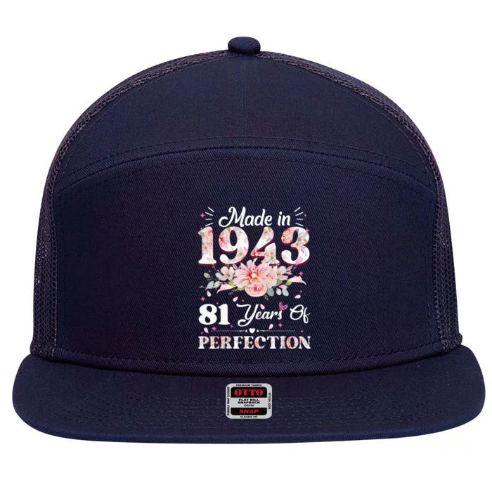 81 Year Old Made In 1943 Floral 81st Birthday Gifts 7 Panel Mesh Trucker Snapback Hat