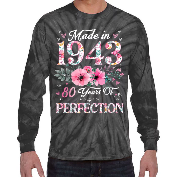 80 Year Old Made In 1943 Floral 80th Birthday Gifts Wom.e.n Tie-Dye Long Sleeve Shirt