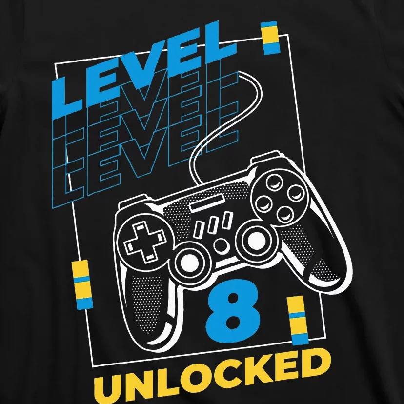 8 Year Old Gamer Gaming 8th Birthday Level 8 Unlocked T-Shirt