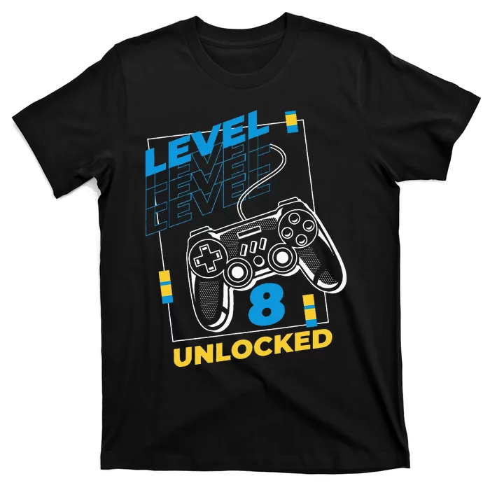 8 Year Old Gamer Gaming 8th Birthday Level 8 Unlocked T-Shirt