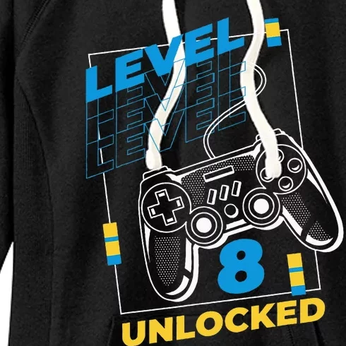 8 Year Old Gamer Gaming 8th Birthday Level 8 Unlocked Women's Fleece Hoodie