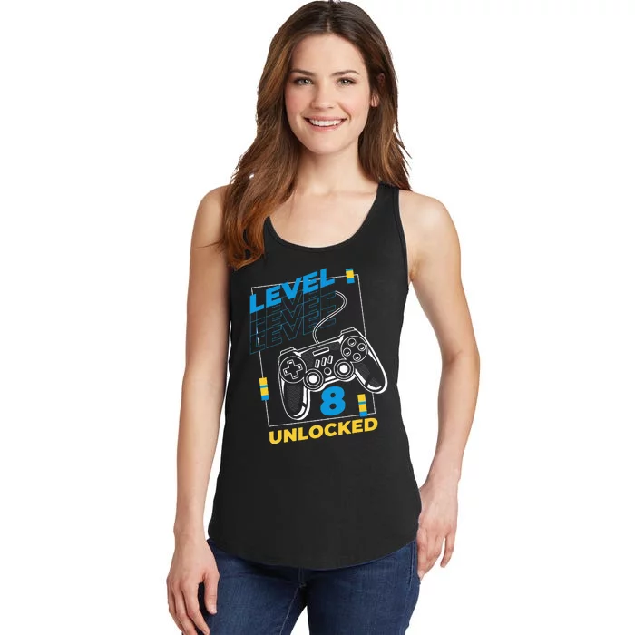 8 Year Old Gamer Gaming 8th Birthday Level 8 Unlocked Ladies Essential Tank