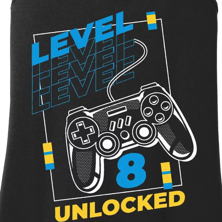 8 Year Old Gamer Gaming 8th Birthday Level 8 Unlocked Ladies Essential Tank