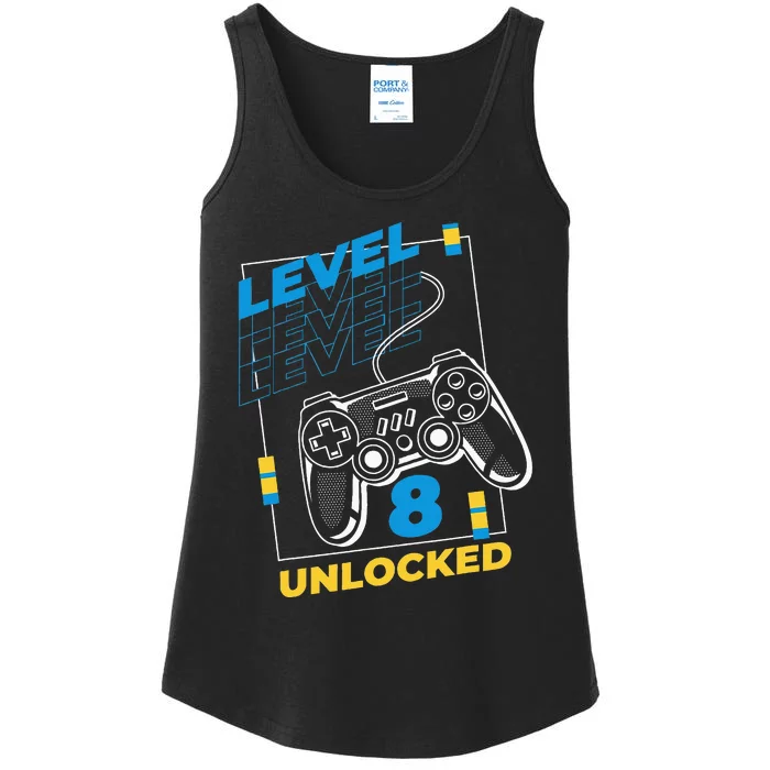 8 Year Old Gamer Gaming 8th Birthday Level 8 Unlocked Ladies Essential Tank