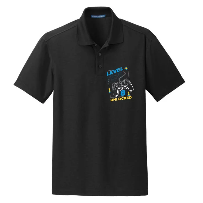 8 Year Old Gamer Gaming 8th Birthday Level 8 Unlocked Dry Zone Grid Performance Polo