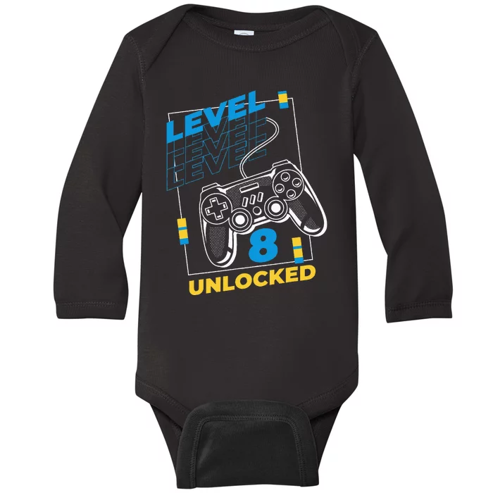 8 Year Old Gamer Gaming 8th Birthday Level 8 Unlocked Baby Long Sleeve Bodysuit