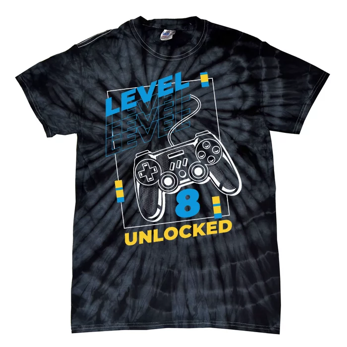 8 Year Old Gamer Gaming 8th Birthday Level 8 Unlocked Tie-Dye T-Shirt