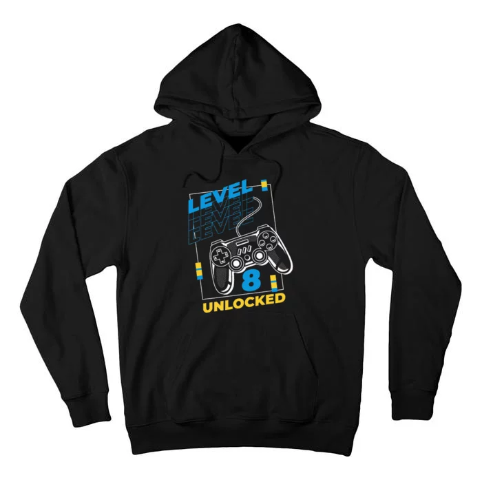 8 Year Old Gamer Gaming 8th Birthday Level 8 Unlocked Tall Hoodie