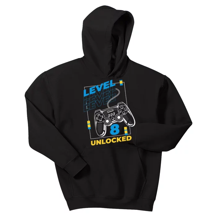 8 Year Old Gamer Gaming 8th Birthday Level 8 Unlocked Kids Hoodie