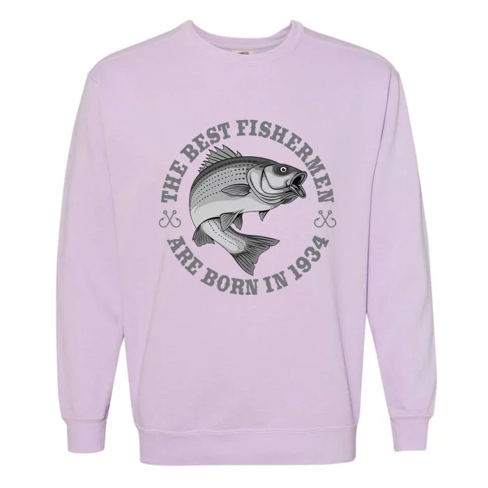 89 Year Old Fisherman Fishing 1934 89th Birthday Gift Garment-Dyed Sweatshirt