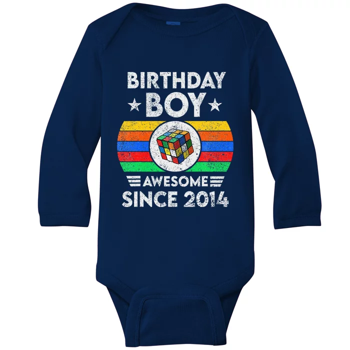 8 Years Old Awesome Since 2014 Birthday Speed Cubing Baby Long Sleeve Bodysuit