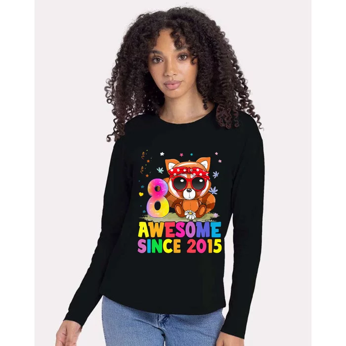 8 Years Old 8th Birthday Red Panda Awesome Since 2015 Womens Cotton Relaxed Long Sleeve T-Shirt