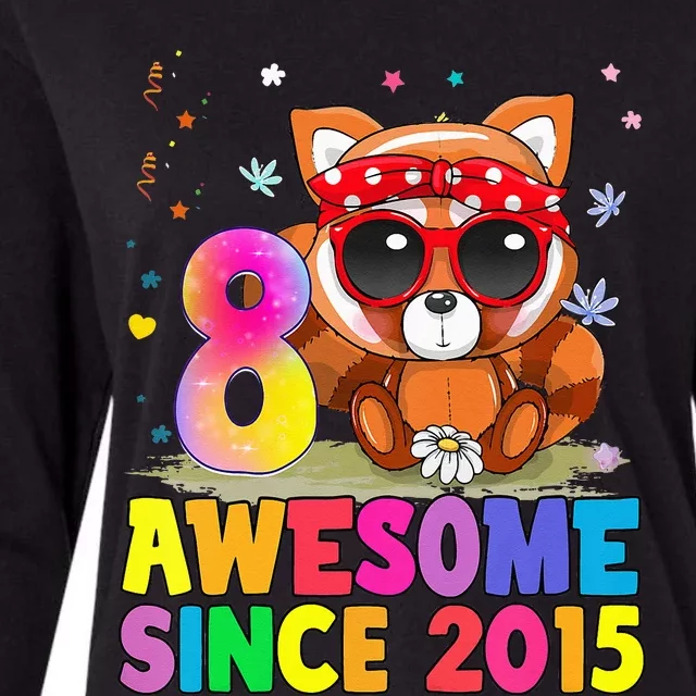 8 Years Old 8th Birthday Red Panda Awesome Since 2015 Womens Cotton Relaxed Long Sleeve T-Shirt