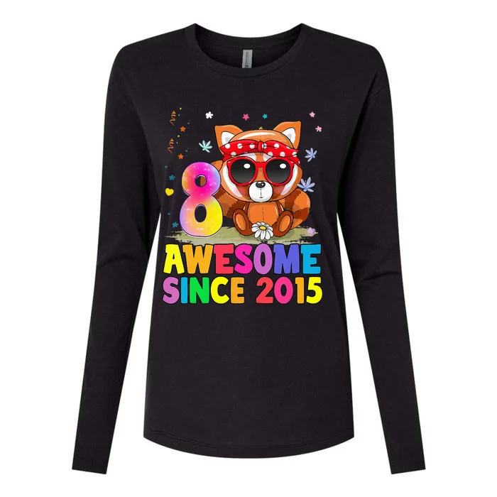 8 Years Old 8th Birthday Red Panda Awesome Since 2015 Womens Cotton Relaxed Long Sleeve T-Shirt