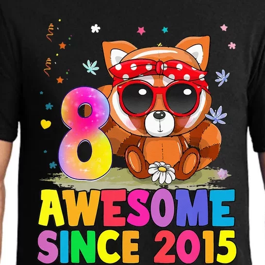 8 Years Old 8th Birthday Red Panda Awesome Since 2015 Pajama Set