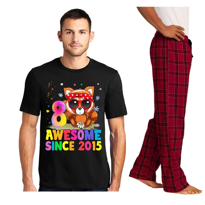 8 Years Old 8th Birthday Red Panda Awesome Since 2015 Pajama Set