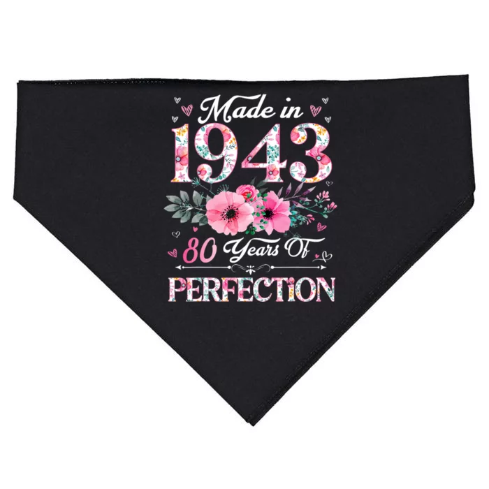 80 Years Old Made In 1943 Floral 80th Birthday Gifts USA-Made Doggie Bandana