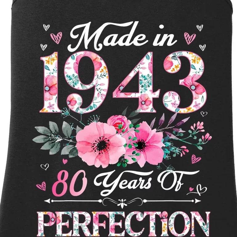 80 Years Old Made In 1943 Floral 80th Birthday Gifts Ladies Essential Tank