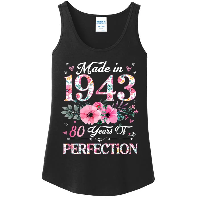 80 Years Old Made In 1943 Floral 80th Birthday Gifts Ladies Essential Tank