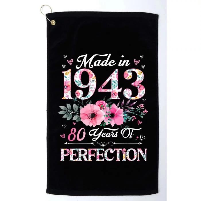 80 Years Old Made In 1943 Floral 80th Birthday Gifts Platinum Collection Golf Towel