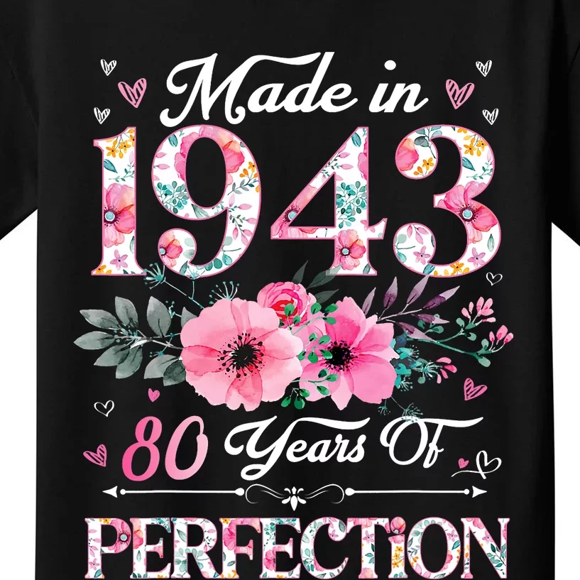 80 Years Old Made In 1943 Floral 80th Birthday Gifts Kids T-Shirt