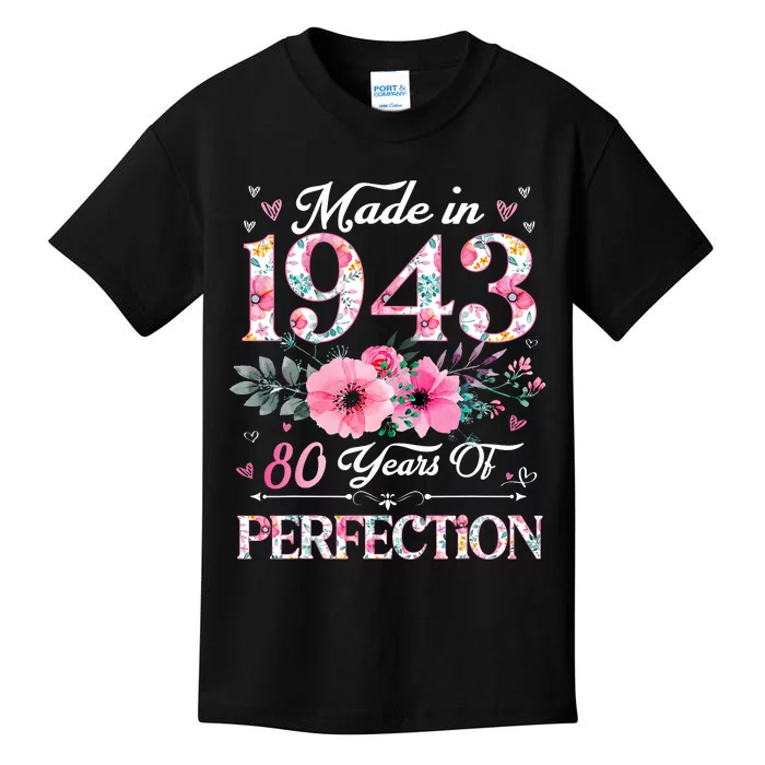 80 Years Old Made In 1943 Floral 80th Birthday Gifts Kids T-Shirt