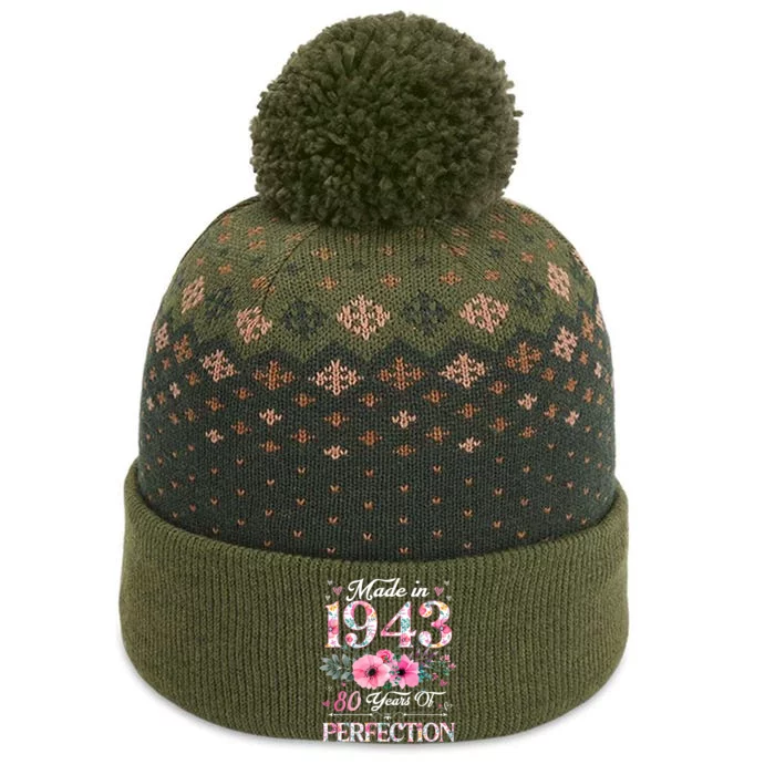 80 Years Old Made In 1943 Floral 80th Birthday Gifts The Baniff Cuffed Pom Beanie