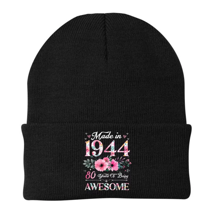 80 Year Old Made In 1944 Floral 80th Birthday Women Knit Cap Winter Beanie