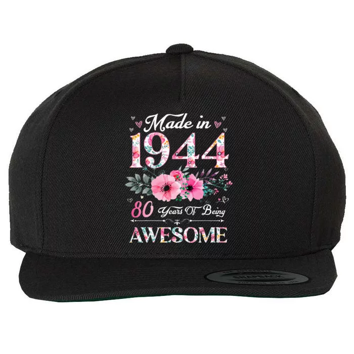 80 Year Old Made In 1944 Floral 80th Birthday Women Wool Snapback Cap