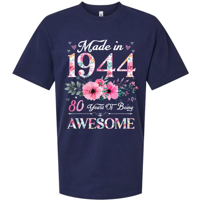 80 Year Old Made In 1944 Floral 80th Birthday Women Sueded Cloud Jersey T-Shirt