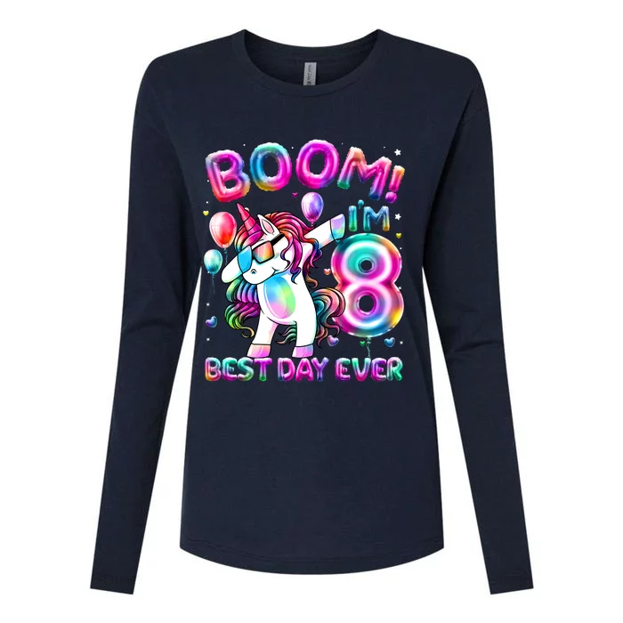 8 Years Old Dabbing Unicorn Gifts 8th Birthday Party Womens Cotton Relaxed Long Sleeve T-Shirt