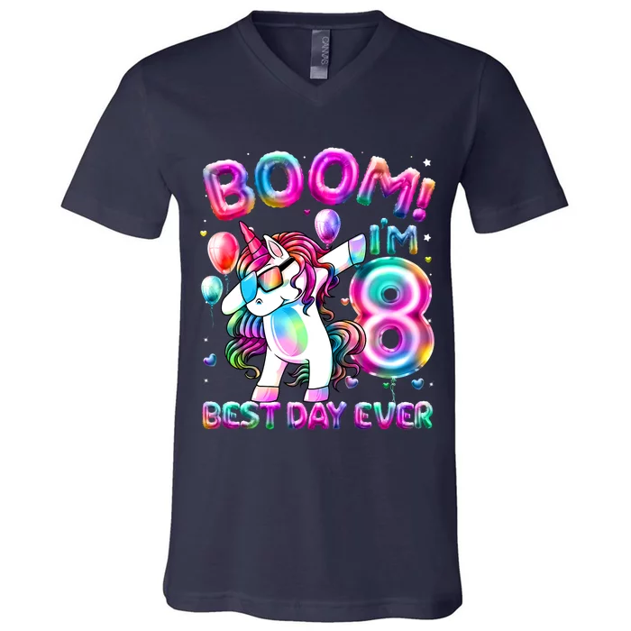 8 Years Old Dabbing Unicorn Gifts 8th Birthday Party V-Neck T-Shirt