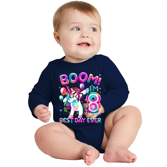 8 Years Old Dabbing Unicorn Gifts 8th Birthday Party Baby Long Sleeve Bodysuit