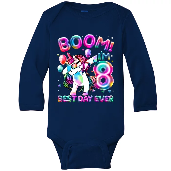 8 Years Old Dabbing Unicorn Gifts 8th Birthday Party Baby Long Sleeve Bodysuit